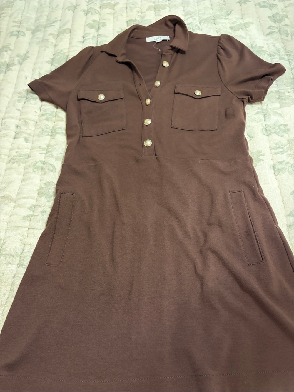 LOFT Brown Short-Sleeve Polo Mini Dress